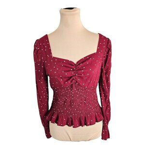Moon River Red and White Polka Dot Blouse Sz M